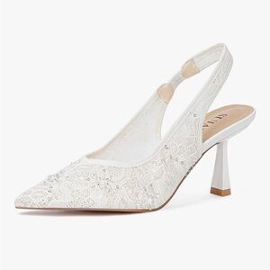 Elegant White Lace Slingback Heels